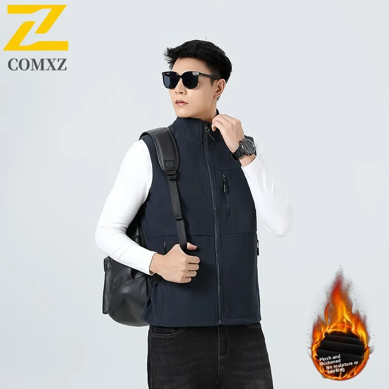 COMXZ New Softshell Vest  Autumn Winter Fleece Snow Skiing Jacket Men Plus Size Thermal Workwear Techwear Windproof Vests