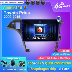 Android 16 Carplay Auto Car Radio Multimedia Player 2K Screen For TOYOTA Prius 30 2009-2015 Autoradio GPS Stereo 2din Head Unit