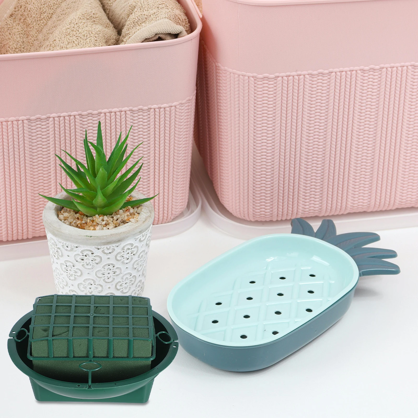 

2 Pcs Green Plastic Flower Pot Mesh Mud Grid Dried Artificial Flowers Breathable Foam Planter Bonsai Tree Garden Plant Pot