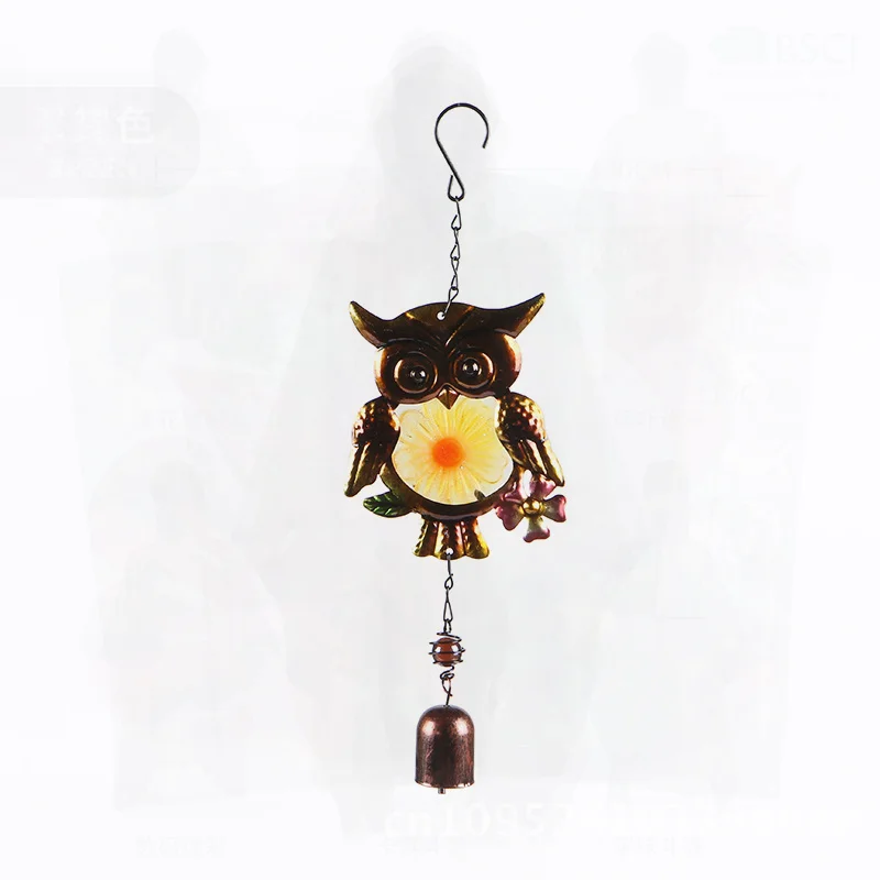 

Handmade Metal Owl Wind Chime with Glass Painted Sprays Blue Yellow Red Tubes Decorative Hanging Ornaments for Garden Courtyard