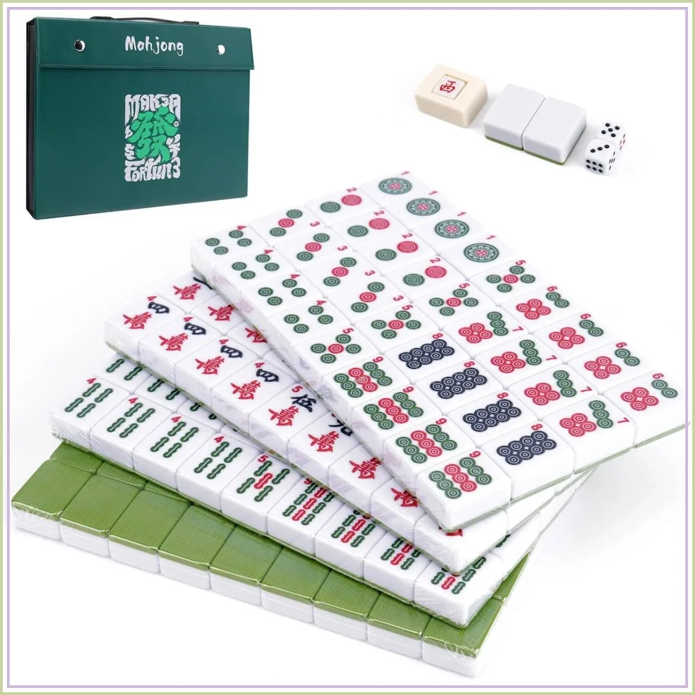 

146PCS Melamine Mahjong Set, Traditional Chinese Tiles, Portable Case, Dice, Instructions