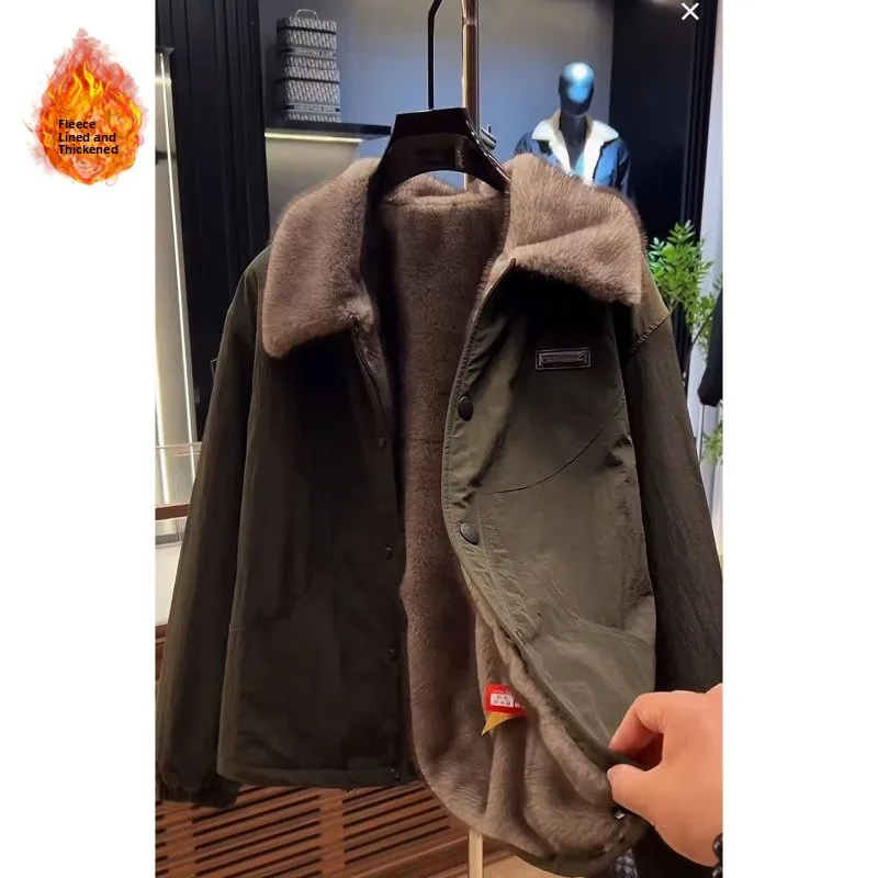 

Зимняя мужская куртка на подкладке Thiened Fce, повседневная теплая верхняя одежда с воротником-стойкой, высококачественная полиэфирная ткань, длинная свевая молния...