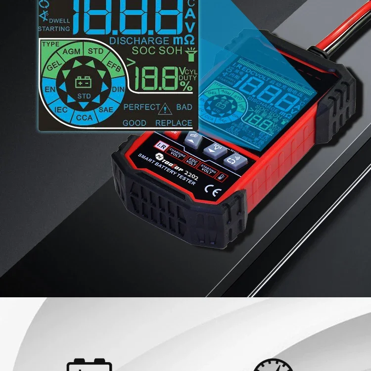 TOOLTOP ET2202 ET2201 Autobatterietester Batterielast 12V 24V Batteriespannung Interne Widerstandserkennung Batterieanalysator – Detail 3