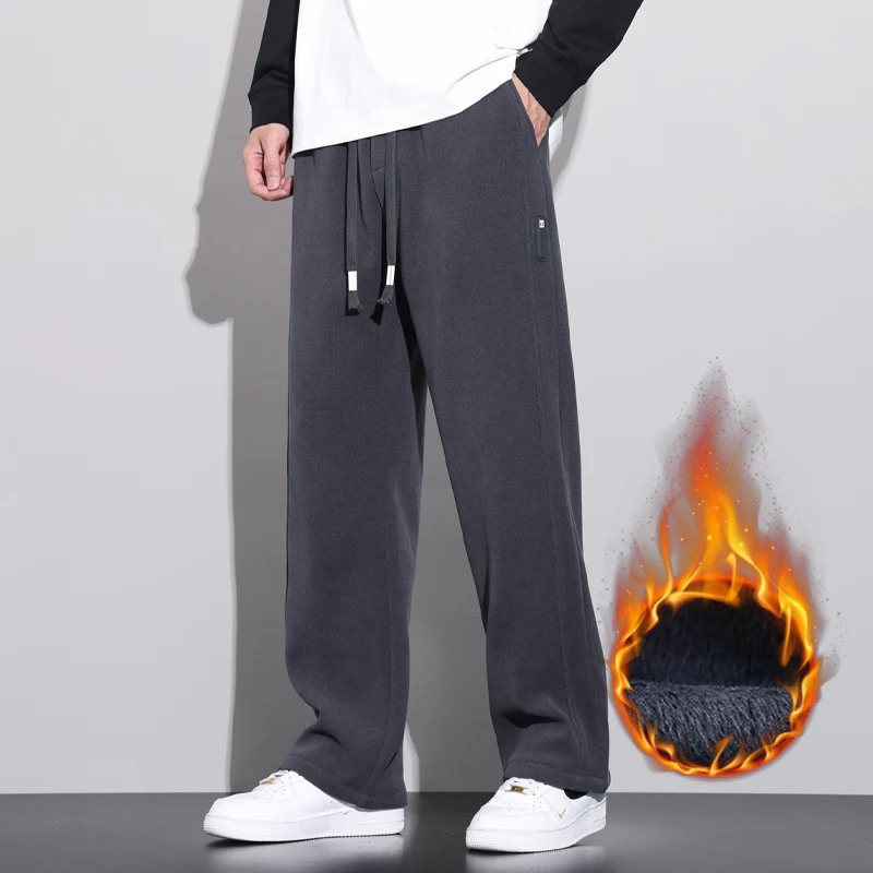 الشتاء لينة الصوف الدافئة سروال قصير الرجال مرونة الخصر سميكة كوريا فضفاض مستقيم العمل يتدفقون ركض البضائع السراويل الذكور #5