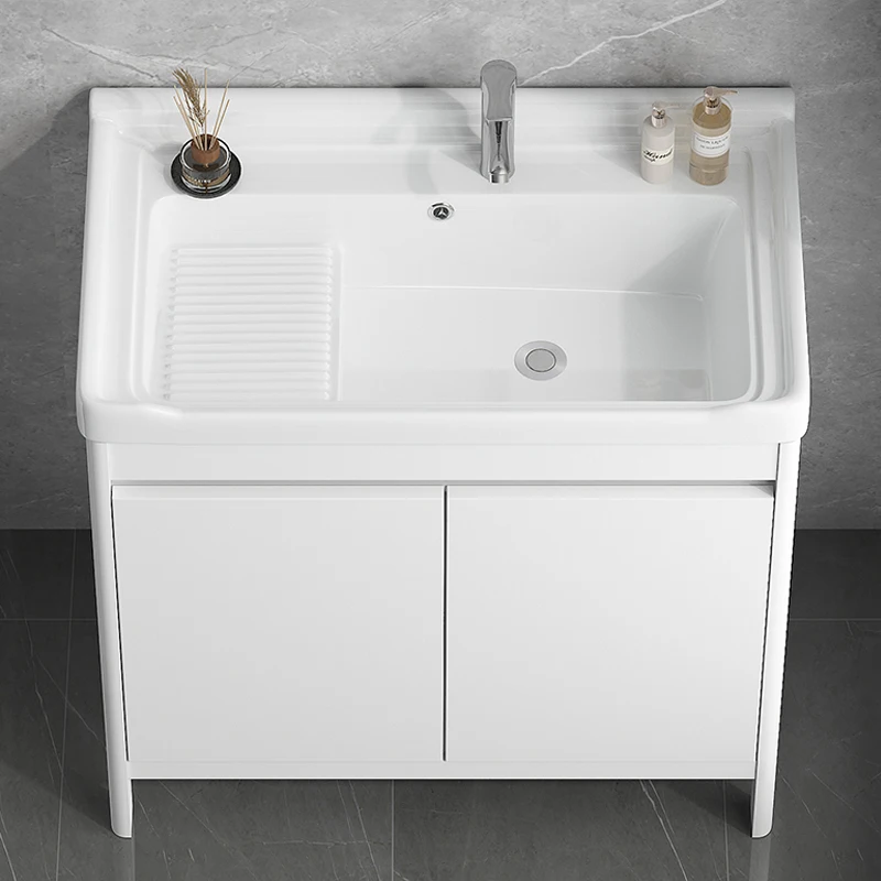 Floor-to-ceiling laundry pool Ceramic laundry basin with rubbing board Bathroom laundry cabinet Balcony Outdoor hand washing int
