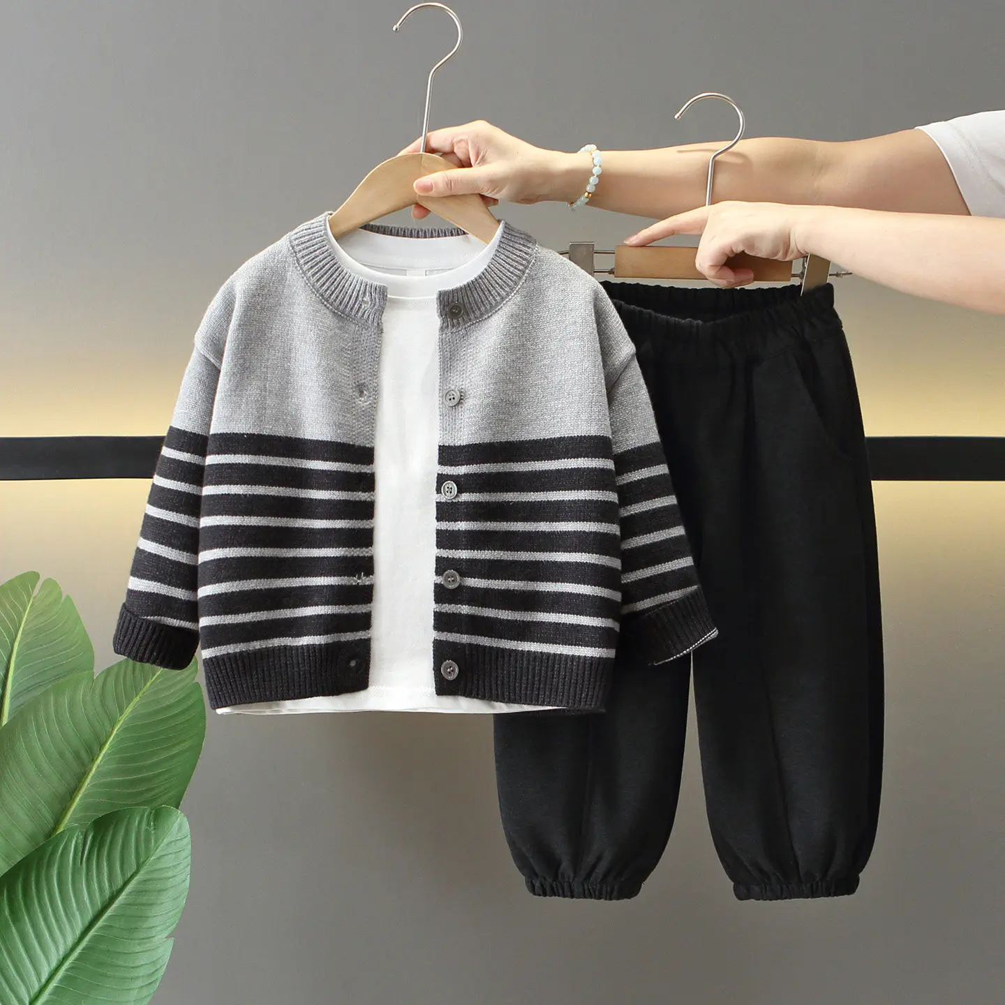 Spring Autumn Outfit Casual comfort Boy Clothing Set Cotton Children Knit Cardigan+T-Shirts+Pants 3PCS Suit 2-10Year Kids Sets