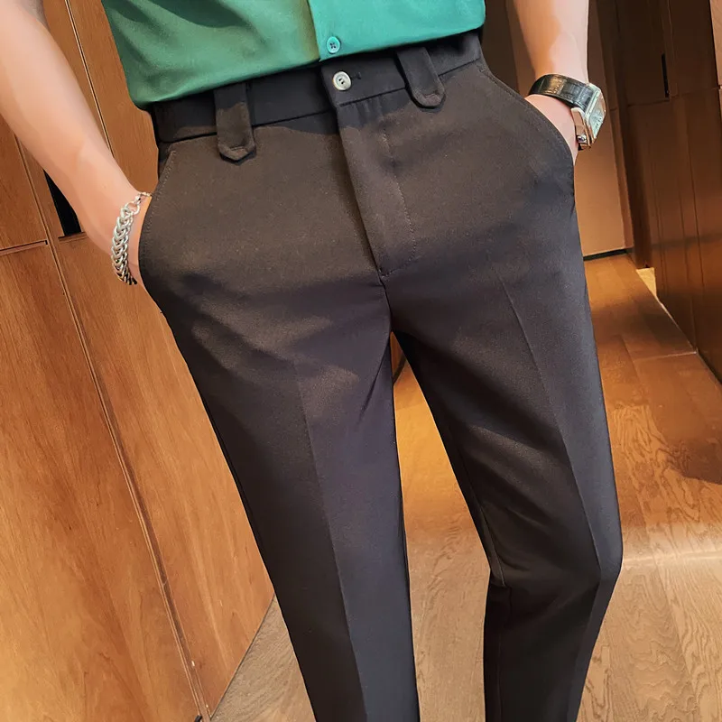 

2023 Spring Summer High Waist Ankle Pants Men Slim Fit Casual Business Suit Pants Wedding Office Social Streetwear Men Clothing