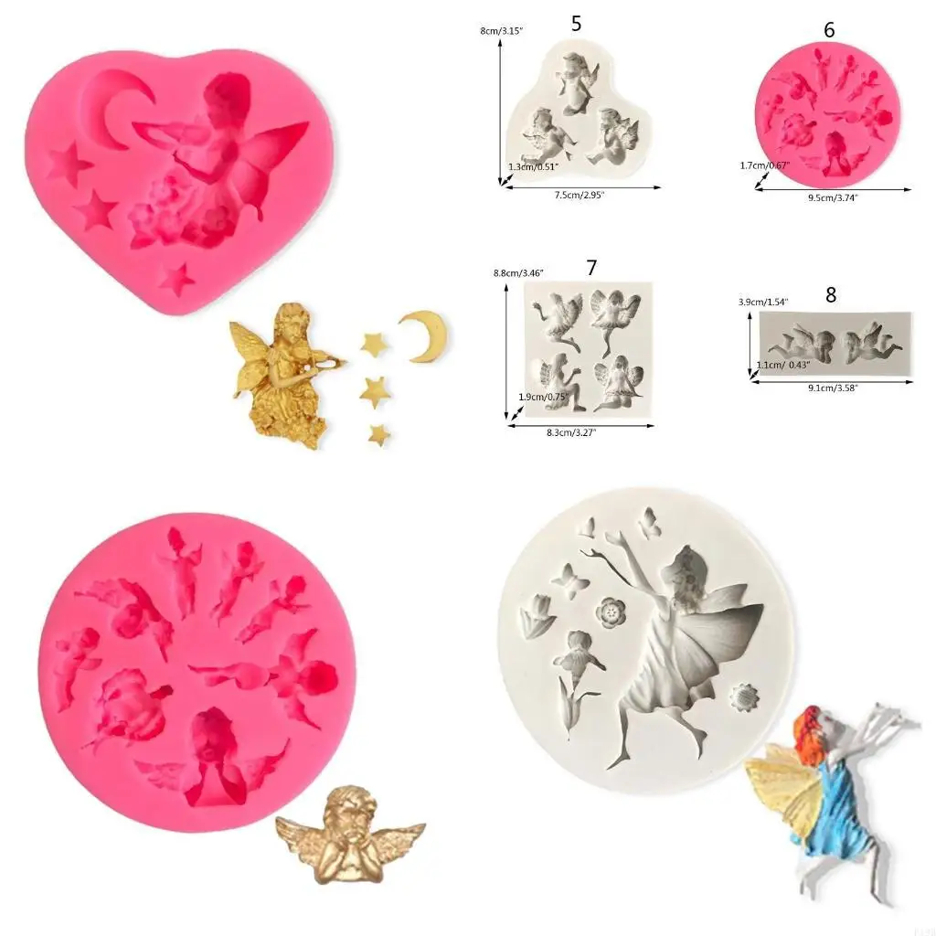 F19B Chocolate Moulds Angel Shaped Baking Molds Fondant Moulds Silicone Cake Molds 8 Styles Perfect Gift for DIY Baking Lover