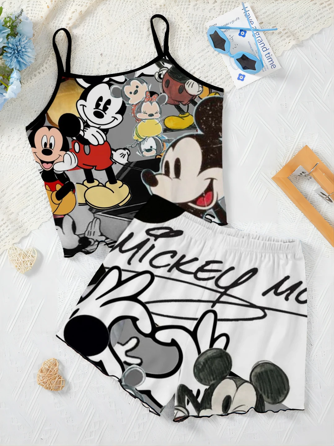 Mickey Minnie Mouse T-Shirt Top Korte Sets Voor Dames 2 Stuks Thuisjurk Damespak Disney Sla Trim Pyjama Rok Elegant