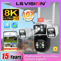 LS VISION 16MP 10X Zoom WiFi Three Screens IP Camera Outdoor 8K UHD PTZ Four Lens Human Auto Tracking Waterproof Security Camera