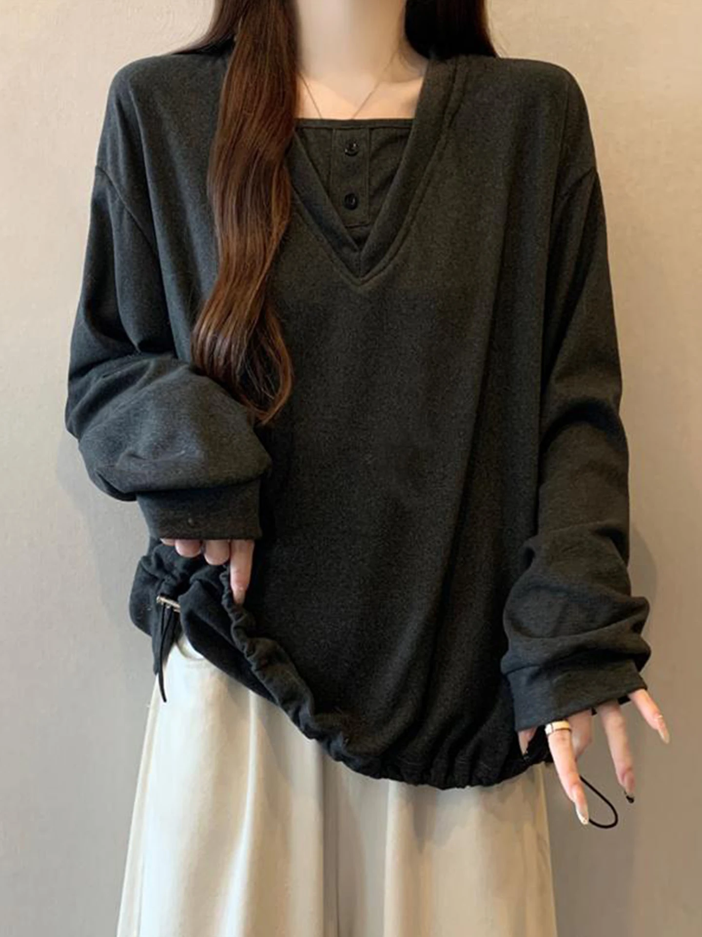 

Women's Casual Dstring Hoodie Sweatirt oulder-Length Loose Fit Autumn Winter plus Size Slimming Concealing Base irt