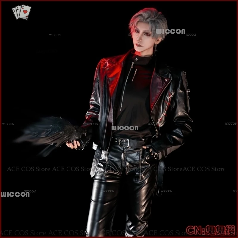 Love and Deepspace Sylus Cosplay Costume parrucca occhi Anime Game Black Lather abbigliamento giacca pantaloni Suit Halloween Party Men Cosplay