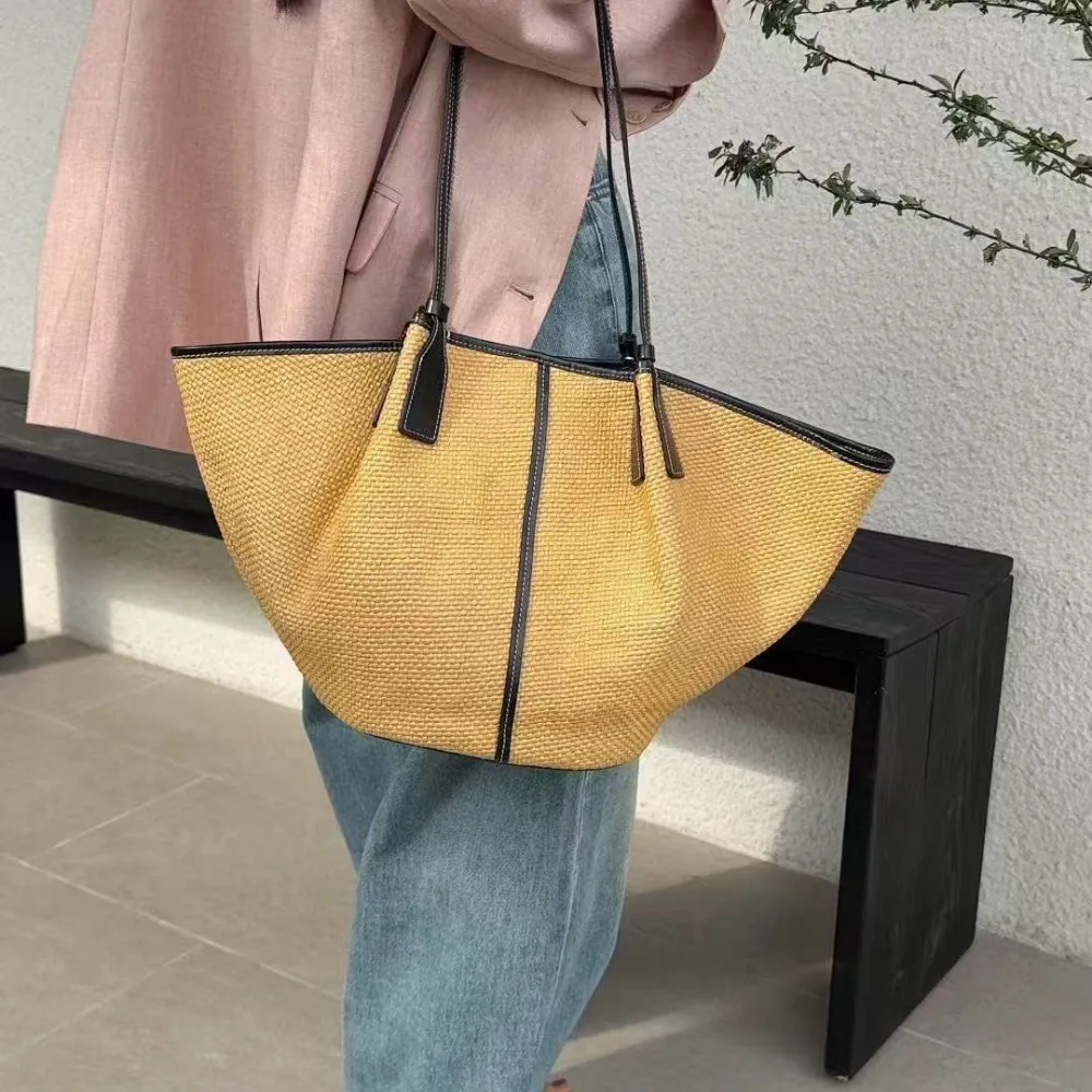 

Дизайнерская соломенная сумка-тоут в летнем стиле, большая вместительная сумка для отдыха, повседневная наплечная сумка, модная и универсальная.