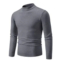 Autumn Men's Half Turtleneck Sweater Solid Color Basic Style Casual Fashion Knitwear Slim Fit High Elastic Male Warm Pullovers 3