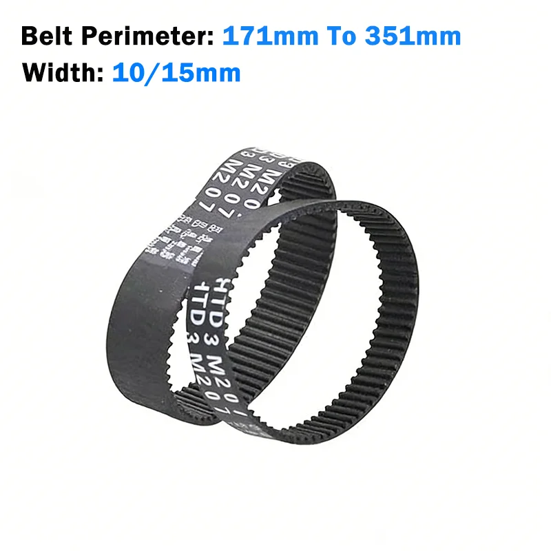 1pcs HTD3M Timing Belt Perimeter 171mm To 351mm Width10/15mm Closed Loop Rubber Belt 3M Rubber Belts 57-117 Teeth