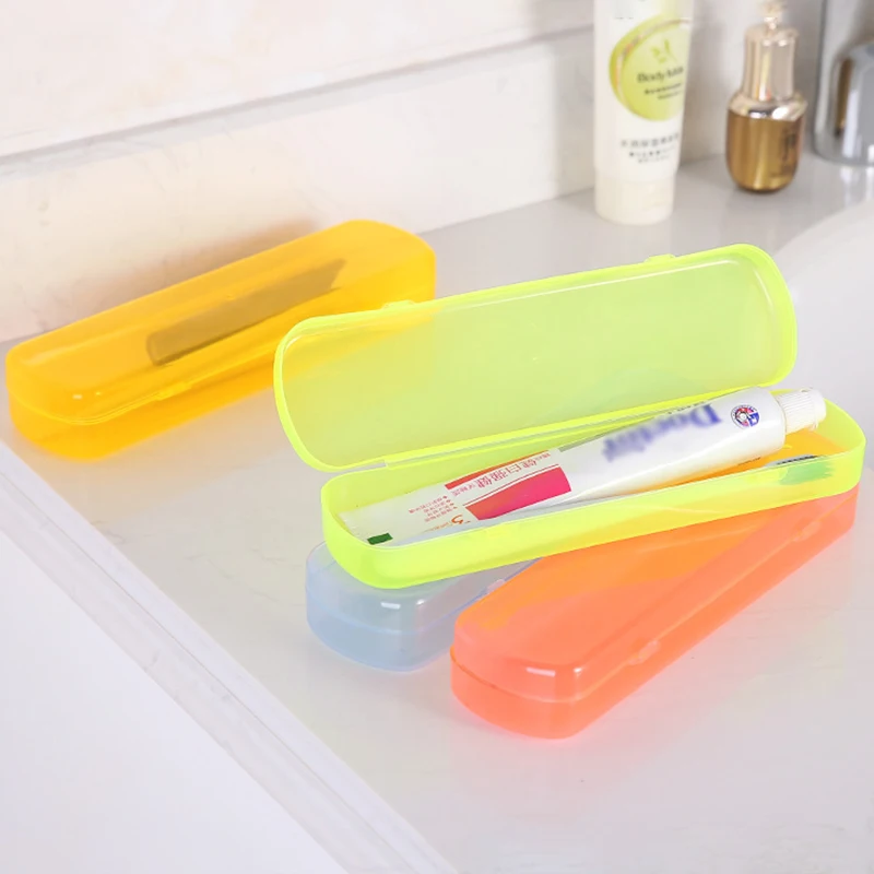 Bathroom Accessories Portable Outdoor Travel Toothbrush Toothpaste Storage Box Cover Case Transparent Candy Color