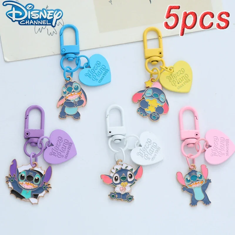 1set Disney Stitch Keychain Cartoon Cute Lilo & Stitch Metal Key Ring Accessories Bag Pendant Decoration for Women Jewelry Gift