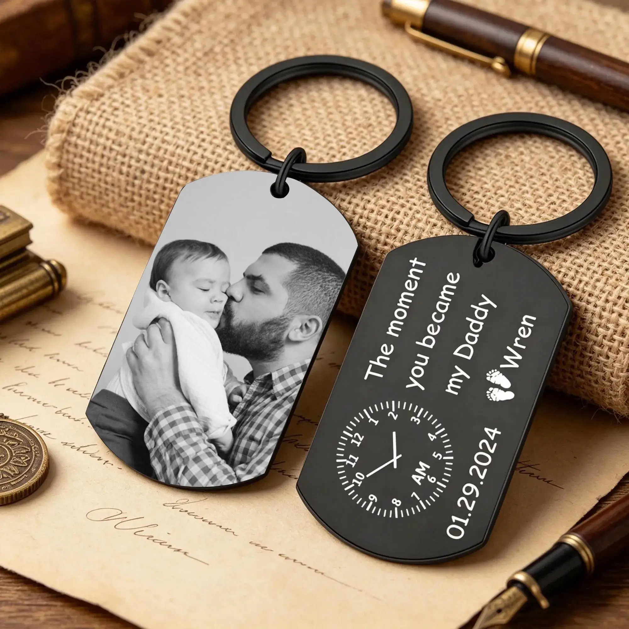 Personalised Photo Keyring The Moment You Became My Daddy New Born Gift for New Daddy Mommy First Father's Day Present