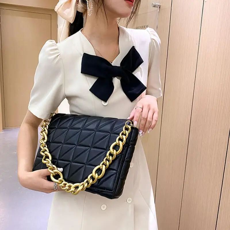 2024 New Women\'s Shoulder Bags High Quality Simple Ladies Rhombic Sewing Square Bag Luxury Female PU Leather Chain Hand Bags