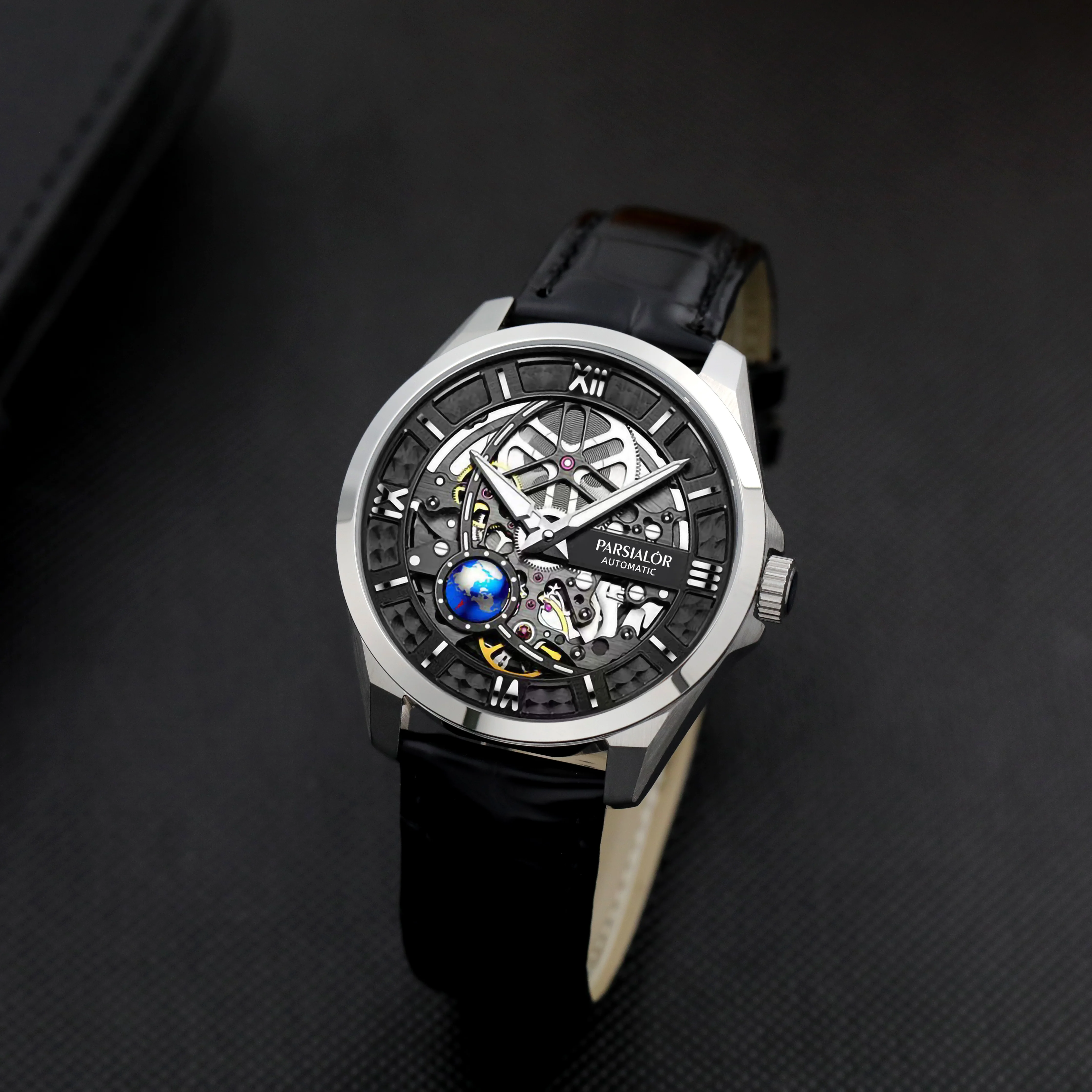 PARSIALOR 9915 Men's Automatic Mechanical Watch Creative 3D Skeleton Dial Luminous Hands Fashion Watches for Man reloj hombre