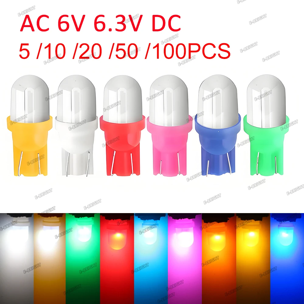 5/10/20/50/100P AC DC 6V 6.3V Non-polar Led Bulb Pinball Machine Old Radio Bulb T10 #555 Pinball LED Light Flashlight Work Light