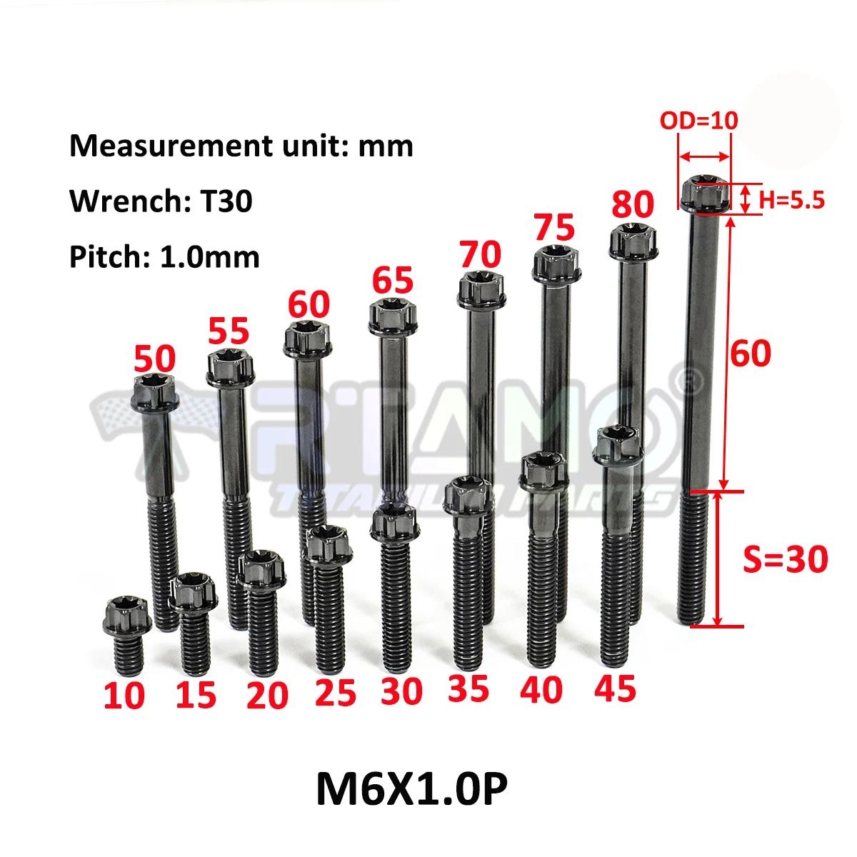 RTAMO Titanium Bolt M6X10/15/20/25/30/35/40/45/50/55/60/65/70/75/80/90mm Torx Head for Motorcycle Bike Modified Screw (1pc)