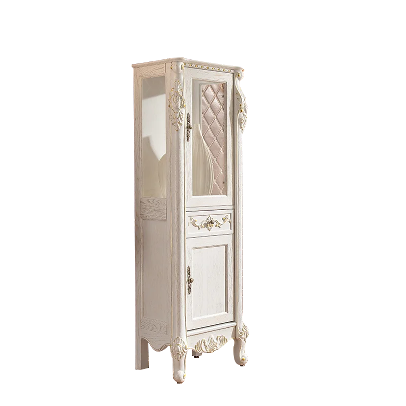 

Oak Solid Wood Tempered Glass Bathroom Side Cabinet Clothes Closet Sandwich Cabinet High Cabinet