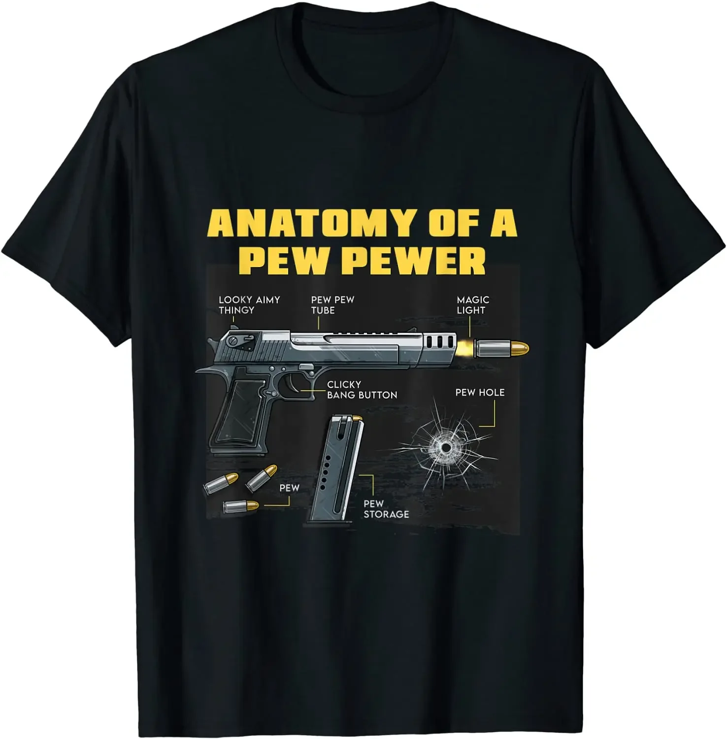 Anatomy of A Pew Pewer. Funny Pistol T Shirt. New 100% Cotton Short Sleeve O-Neck Casual T-shirts Loose Top Size S-3XL