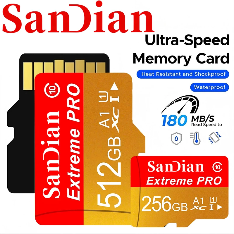 512GB Lightweight Memory Card Micro TF SD Card 256GB SD Cards 64GB TF Cards High Performance for Camera/Gaming Console/PC/CCTV