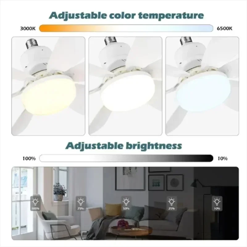 ضوء مروحة السقف E27LED40W الرياح القوية 85-265 فولت مروحة سقف كهربائية صامتة ضوء التحكم عن بعد 85-265 فولت غرفة المعيشة المطبخ