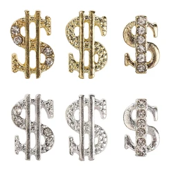 10Pcs Gold Silver US Dollar Symbol Sign Nail Figures Decoration Rhinestones Manicure Hip Hop Jewelry DIY Nail Jewelry Bulk Sales
