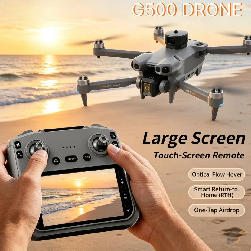 Drone pliable G500 GPS avec grand écran, double flux optique 8K, évitement d'obstacles, longue portée, WiFi 5G FPV, quadricoptère aérien