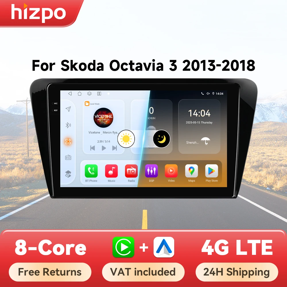 Autoradio Android 2 Din Hizpo per SKODA Octavia 3 A7 2013 - 2018, Carplay 4G, GPS Multimediale per Auto, Schermo QLED, Telecamera 360°