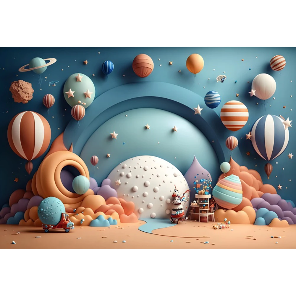 Outer Space Universe Boy Girl Photography Backdrop Astronaut Planet Baby 1st Birthday Party Cake Smash Photo Background Studio