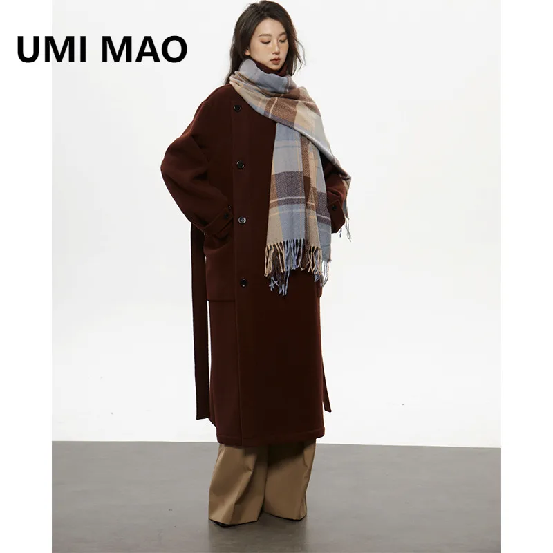 UMI MAO Woolen Coat Femme Cashmere Double-sided Wool Coat Autumn Winter Unisex Thick Windbreaker Jacket Femme