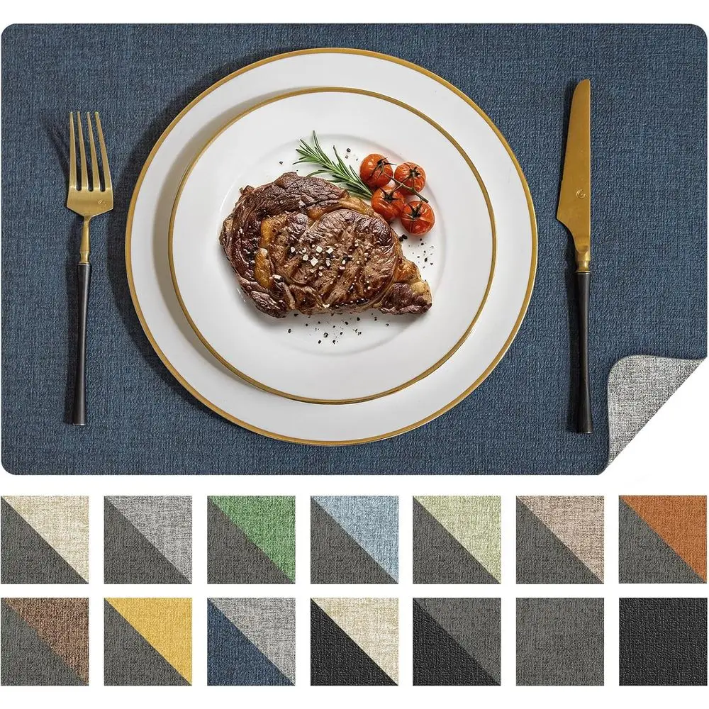 

Vinyl Placemats Set o 8, Reversible aux Leather Heat Resistant Wipeable Table Mats, Waterproo Washable Non-Slip Table Placemats