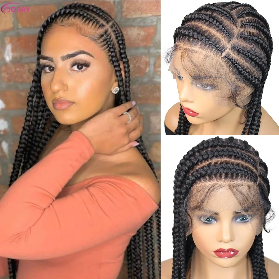 

36-дюймовые синтетические кружевные плетеные парики, племенный витой плетеный парик для чернокожих женщин, без узлов, косички, парик с детскими волосами