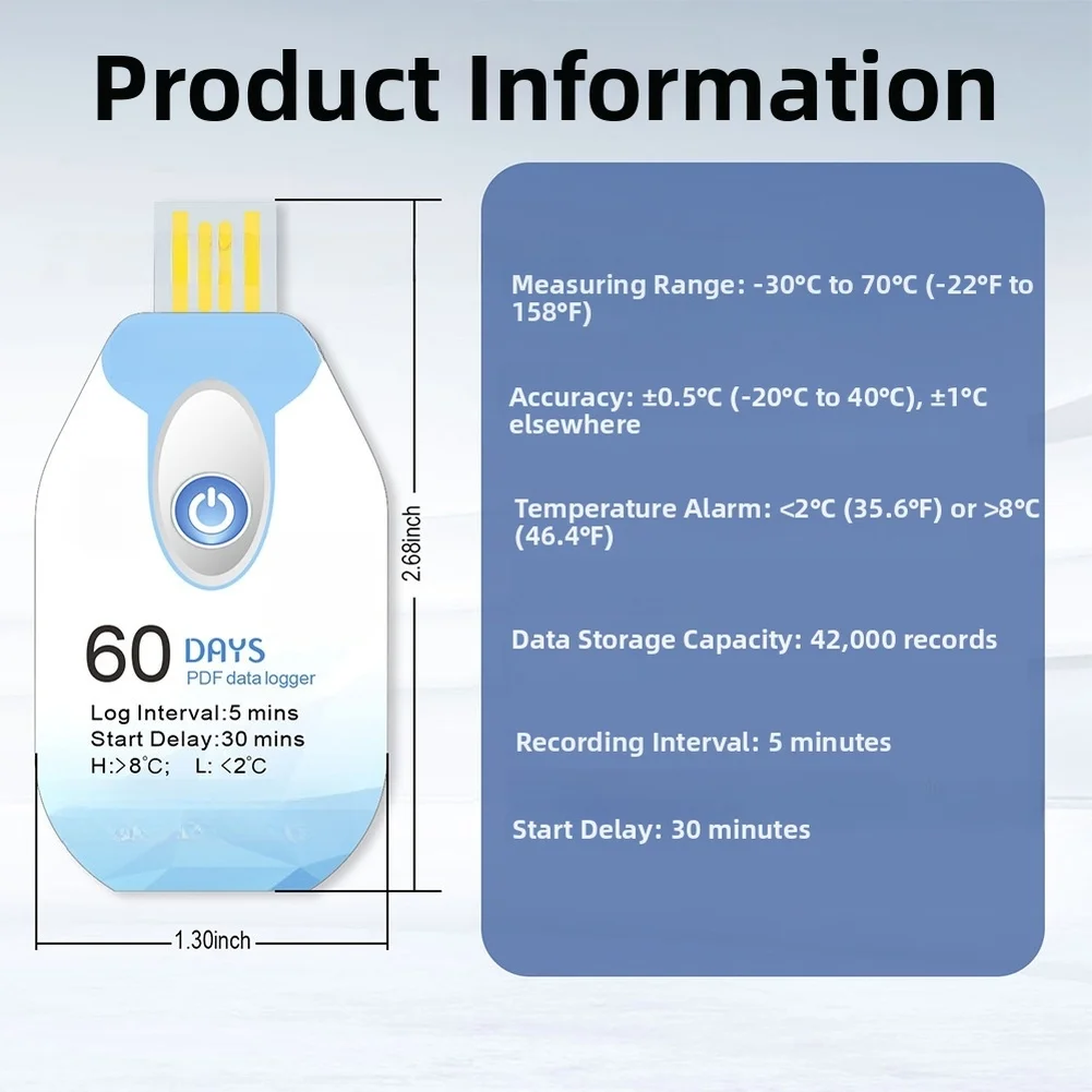 PDF Report Generator White USB Temperature Logger No Software Needed Automatic PDF Report IP67 Waterproof Rating