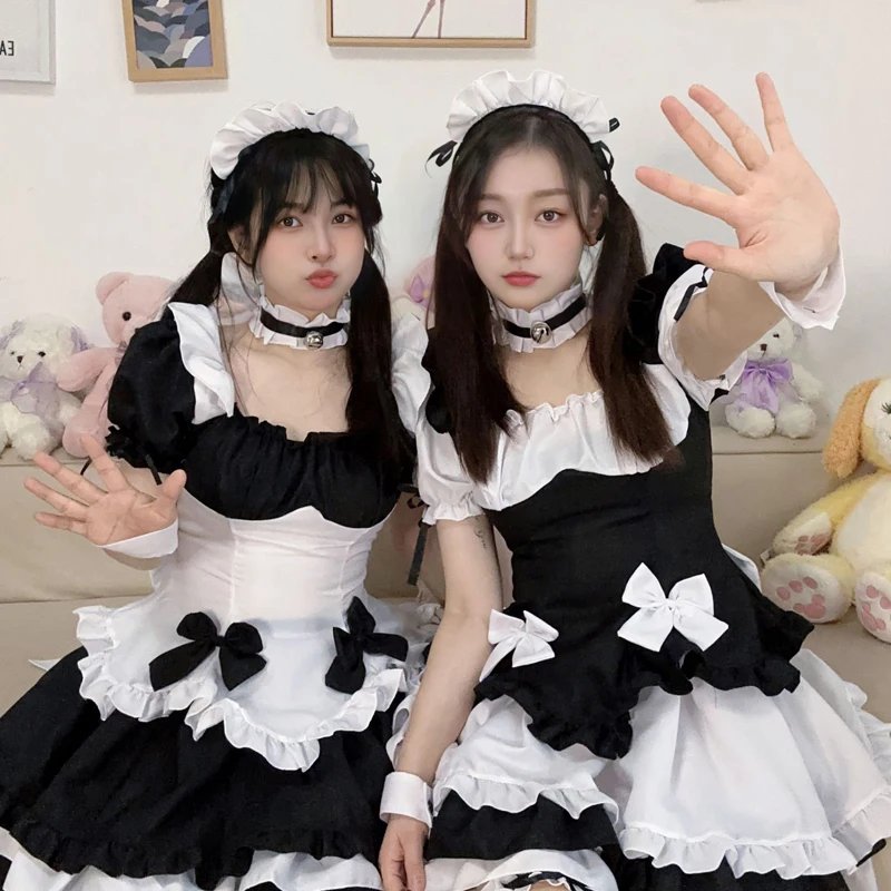 Miracle Warm Around the World Lolita Princess Cute Set Cosplay Black and White Chocolate Maid Outfit