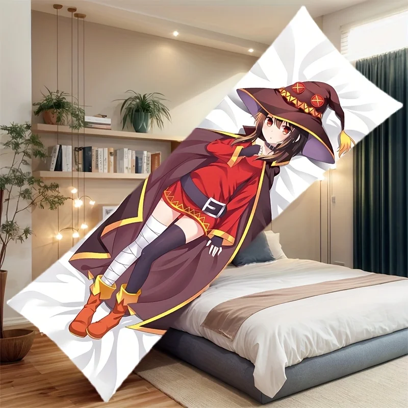 1pc Anime Witch Plush Pillow Cover - Long Hair, High-Definition Print with Zipper, Red and Golden Witch Theme Design, Perfect fo