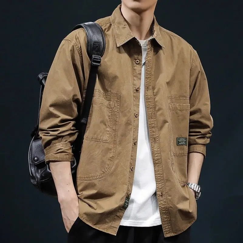 

Свободная мужская рабочая одежда irt Jaet Long Sve, повседневная одежда, осеннее новое поступление, американский Sle, свободный крой в стиле ретро, японский Sle