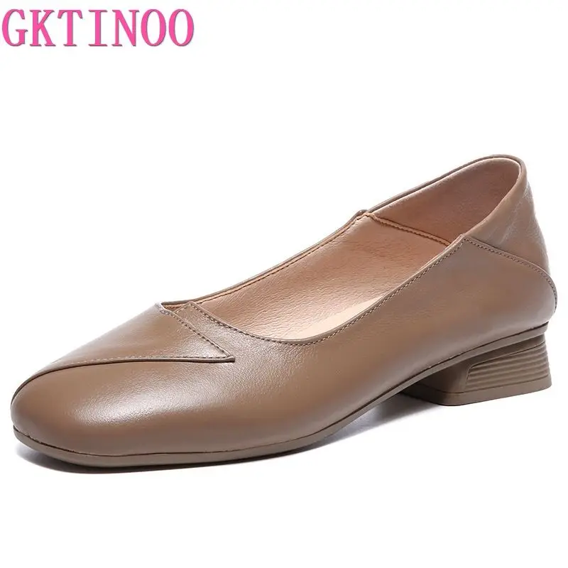 GKTINOO Women Pumps Genuine Cow Leather Low Heels Soft Shoes Comfortable Office Ladies Work Shoes Handmade Plus Size 34-43