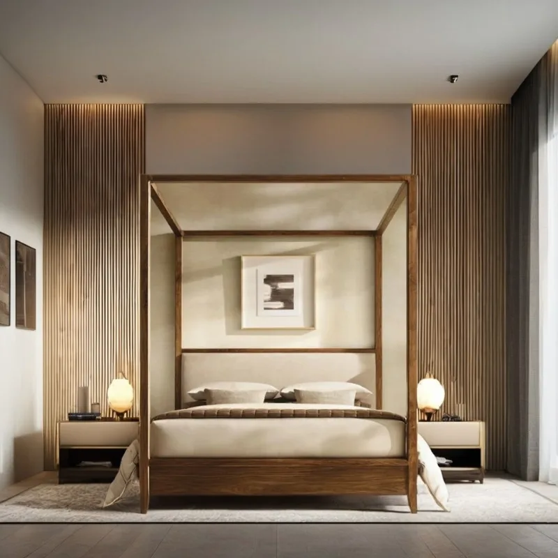 Customization Modern Home BedRoom Furniture Hotel Bed American Style Wooden Beds Oak Canopy Bed