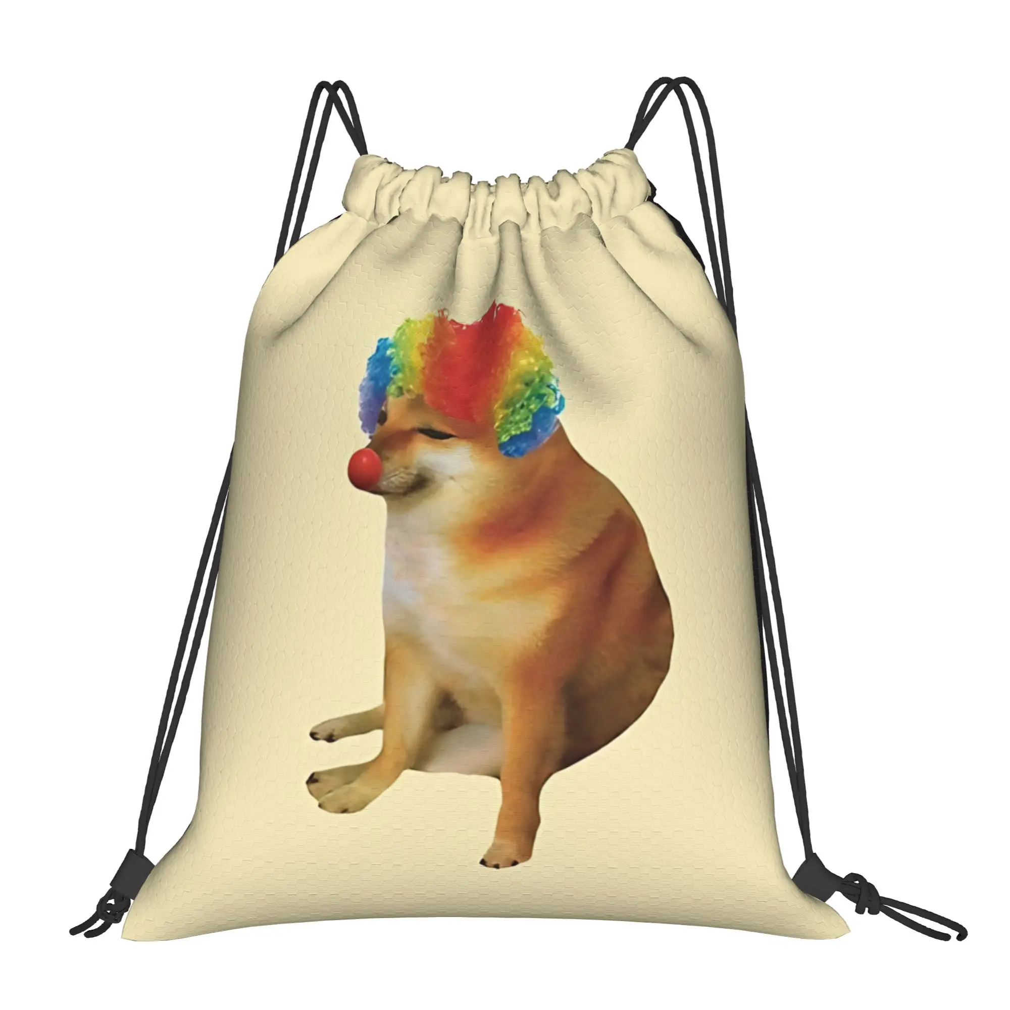 Dog meme Cheems Doge  Portable Sports Riding Gym Drawstring Storage Sporty Backpacks