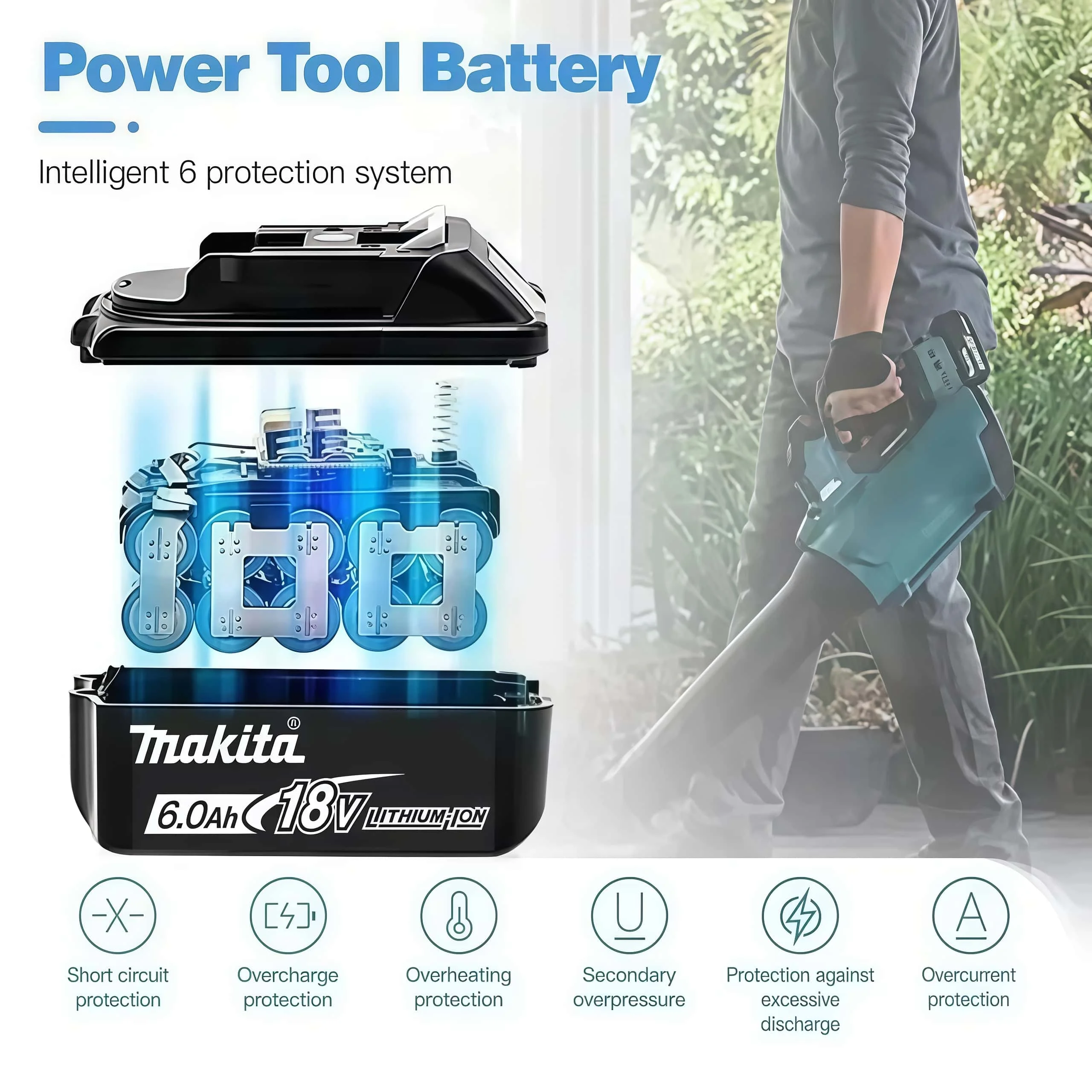 Genuine Makita BL1860 6AH Li-ion Battery Power Tools Replacement 18V Screwdriver 6AH Capacity LXT BL1850 BL1840 with BMS 18v Bat - view 6