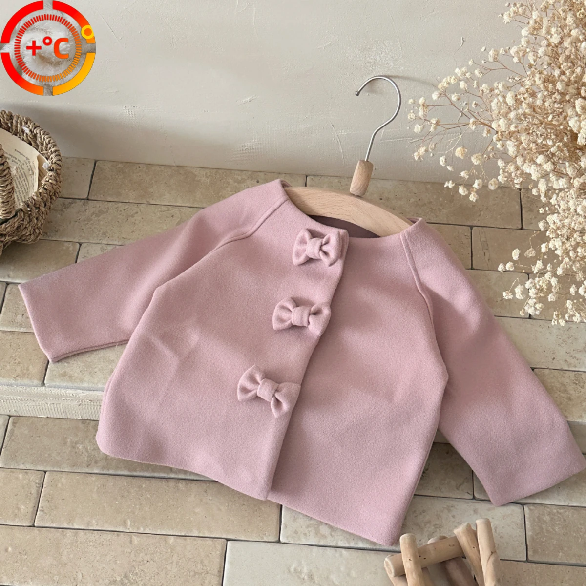 Toddler Baby Girl Jackets Fall Winter Long Sleeve Bow Button O-neck Woolen Fabric Kids Coats