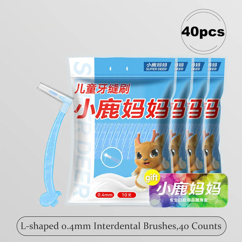 10-40pcs Kids Interdental Brush Blue 0.4mm L Type Soft Bristle Tooth Floss Brush Orthodontic Teeth Gap Cleaner For Children