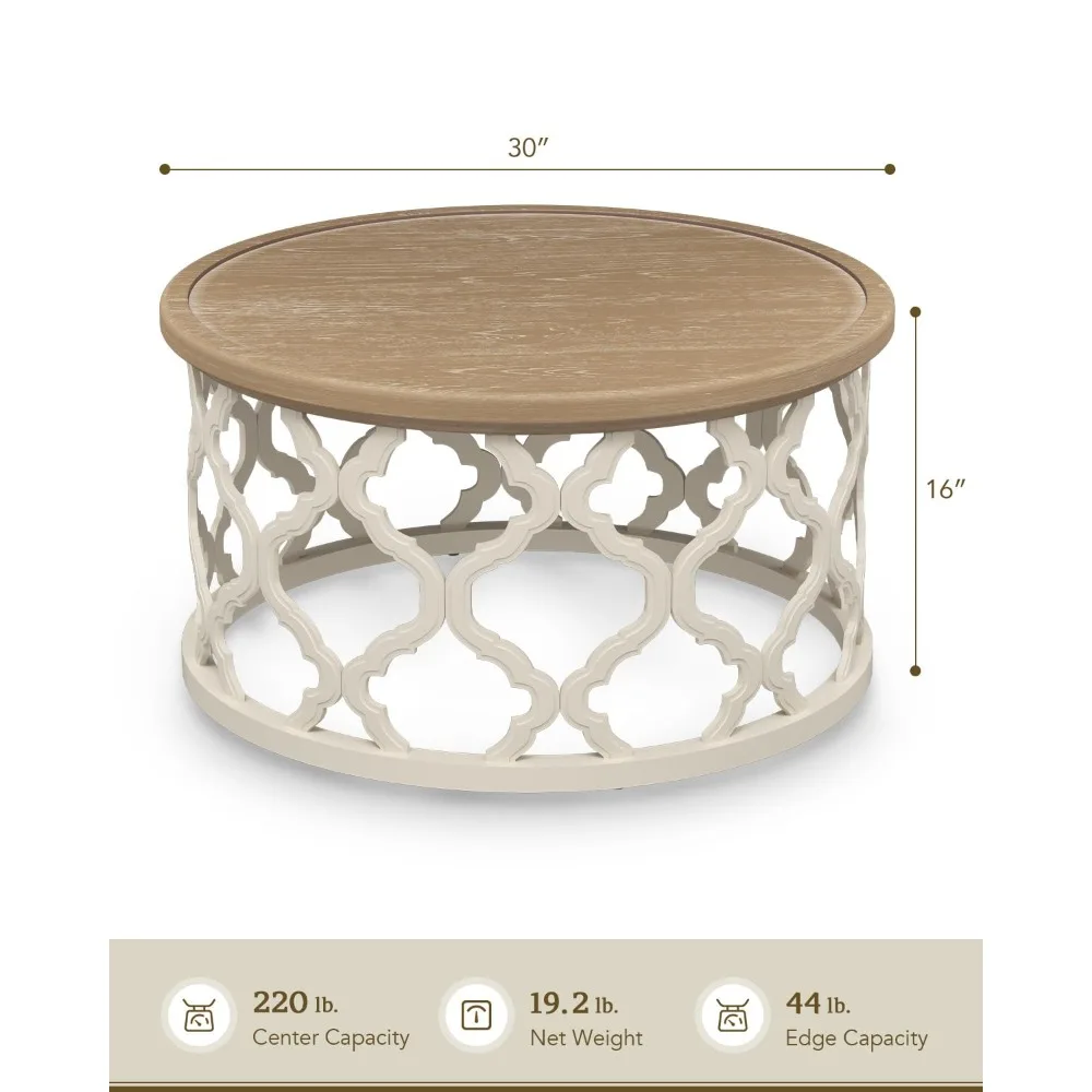 Farmhouse Coffee Table,30'' Round French Country Living Room Table,Distressed Wood Tray Top Vintage Furniture, Customized