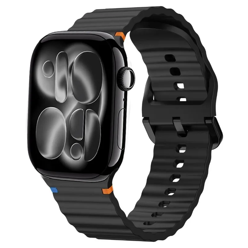 موجة مخيط سيليكون حزام ل أبل ساعة 11 10 46/42 مللي متر الترا 3/2 49 مللي متر معصمه iWatch 9 8 7 6 5 SE 45 مللي متر 41 مللي متر 44 مللي متر 40 مللي متر الفرقة #3