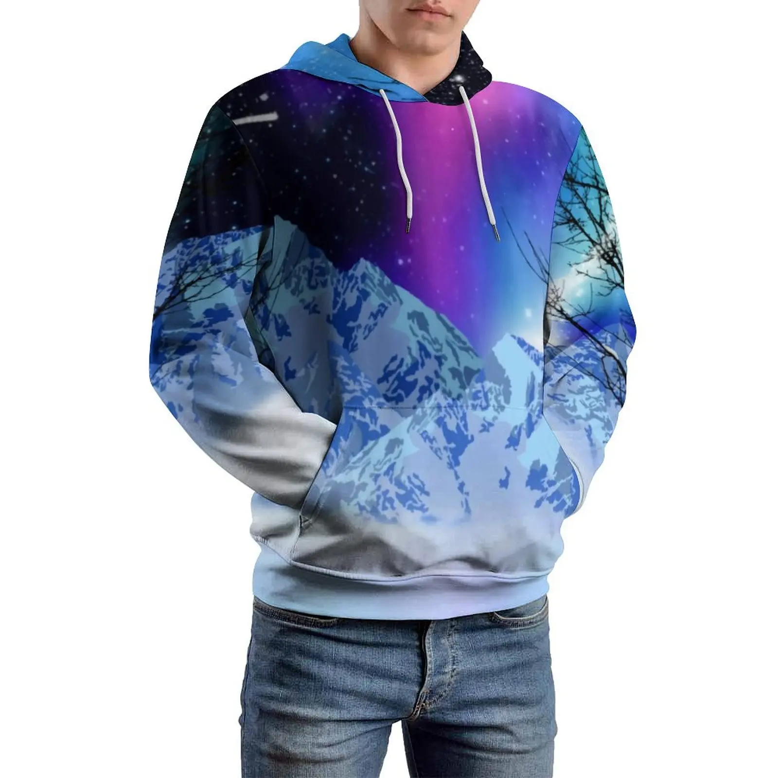 

Galaxy Mountains Loose Hoodies Winter Wonderlights Street Fashion Pullover Hoodie Unisex Long-Sleeve Retro Graphic Sweatshirts